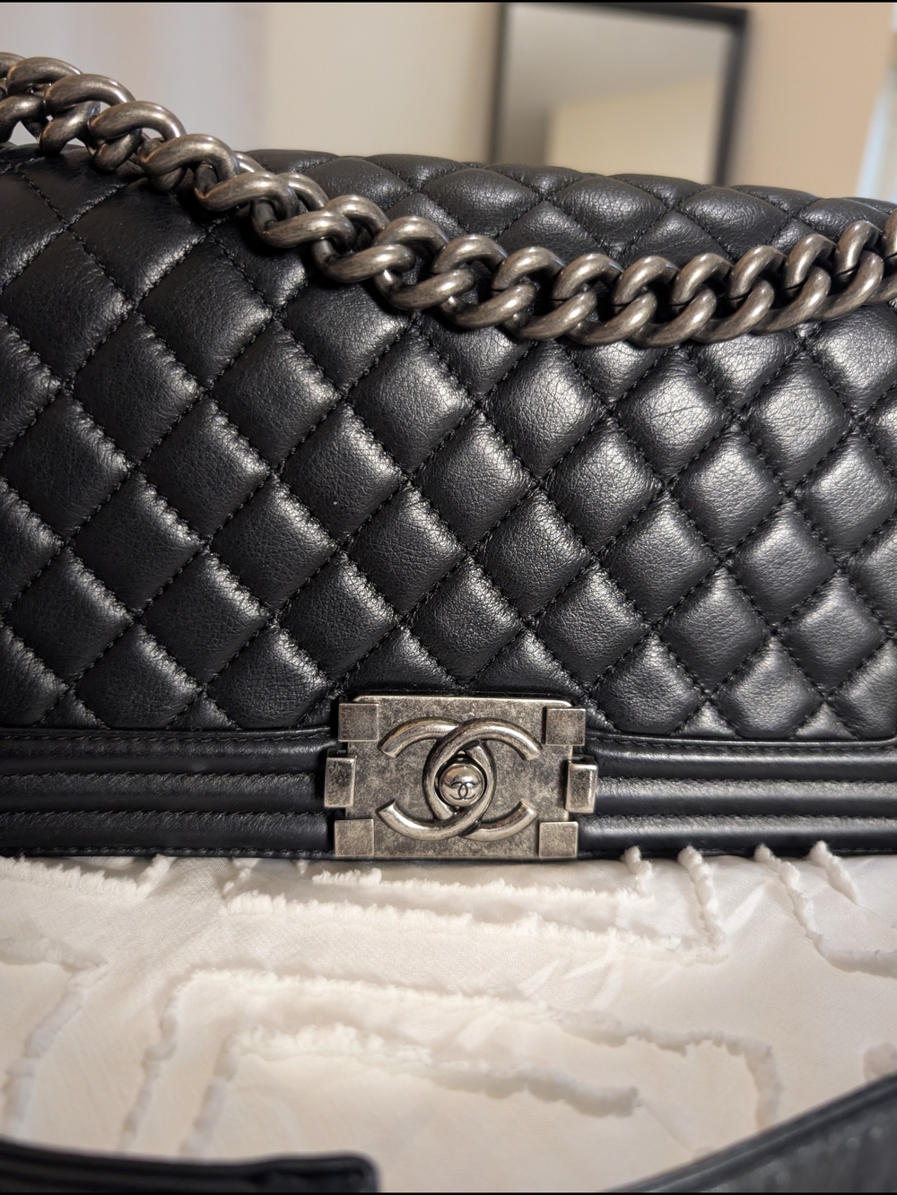Chanel Black Quilted Leather Boy Bag with Chain Strap - Picture 17 of 17